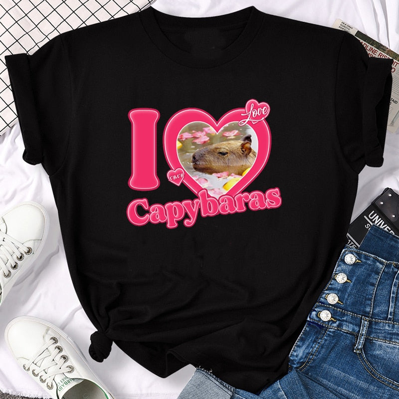 Capybaras clothing t-shirt t shirt casual anime graphic top tees t shirt manga cappy capybara funny meme gag custom handmade print