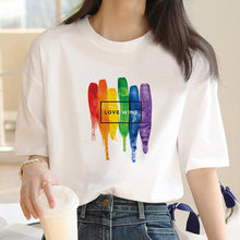 Load image into Gallery viewer, LOVE WINS LGBT lesbian gay flag pride trans transgender pansexual  bisexual t-shirt women custom print design
