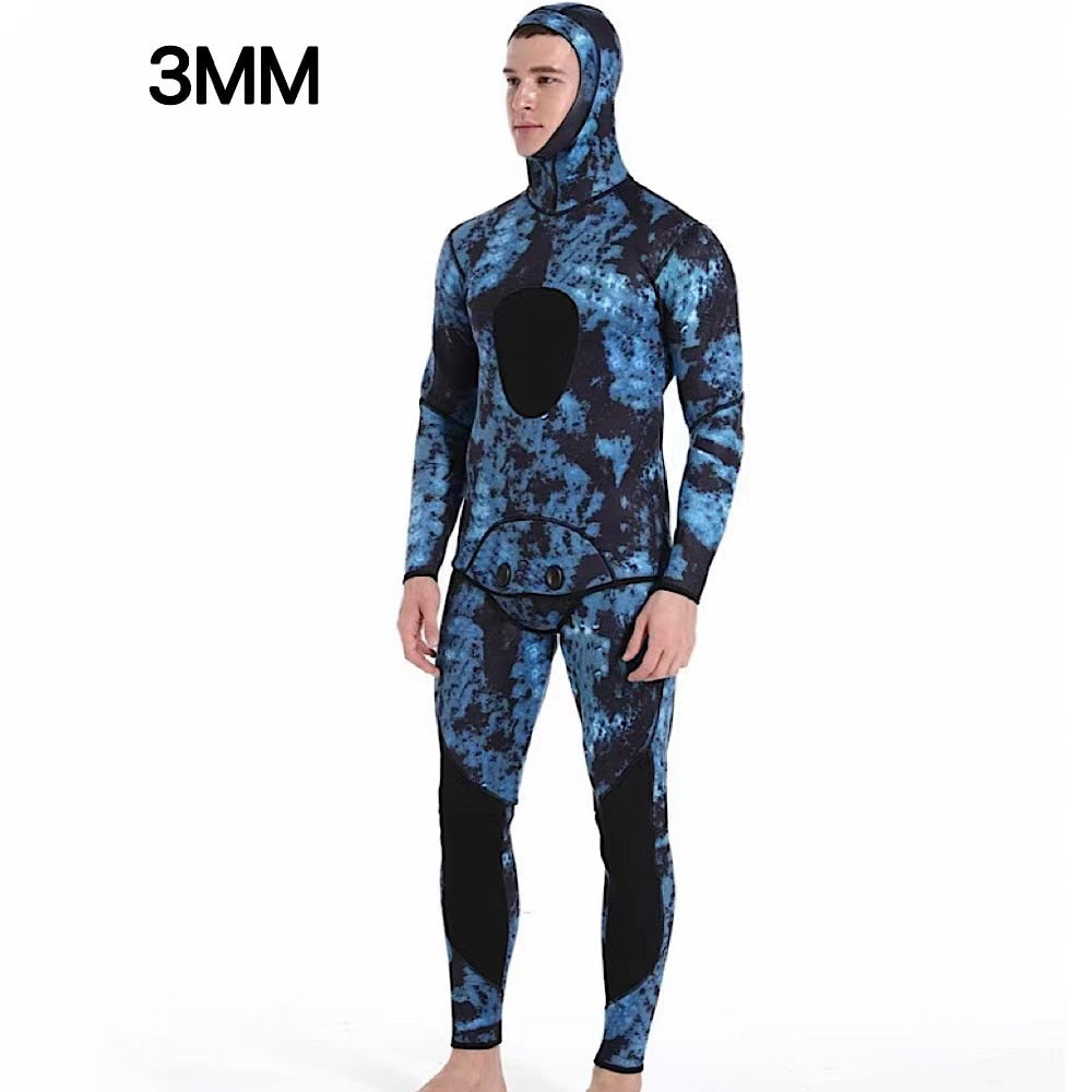 HOT 3mm Camouflage Wetsuit Long Sleeve Fission Hooded 2 Pieces Of Neoprene Submersible  For Men Keep Warm Waterproof Diving Suit