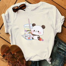 Load image into Gallery viewer, Panda Bear Boba Tea Bubble milktea Shirt Cartoon custom Print Cotton Short Sleeve Womens Tees Kawaii Tops female Clothing
