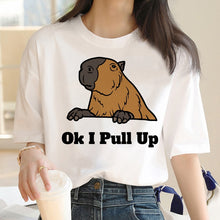 Load image into Gallery viewer, Capybara T Shirt Kawaii Streetwear Funny Tshirt Top Tees for Clothing T-shirt Cartoon custom handmade PRINT design Okay I pull Up
