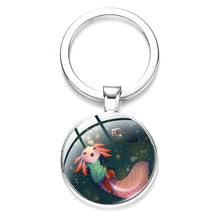 Load image into Gallery viewer, Axolotl Pendant Keychain Cartoon Art Pattern Glass Cabochon Keyring Car Bag Alloy Metal Key Chain Fashion Jewelry reptile salamander
