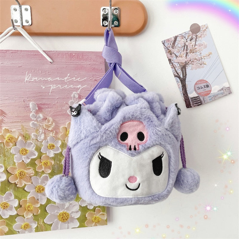 Kawaii Plush  Bag Kuromi Melody Cinnamoroll Anime Stuffed Backpacks for Girls Doll Cartoon Crossbody Soft Toy for Children