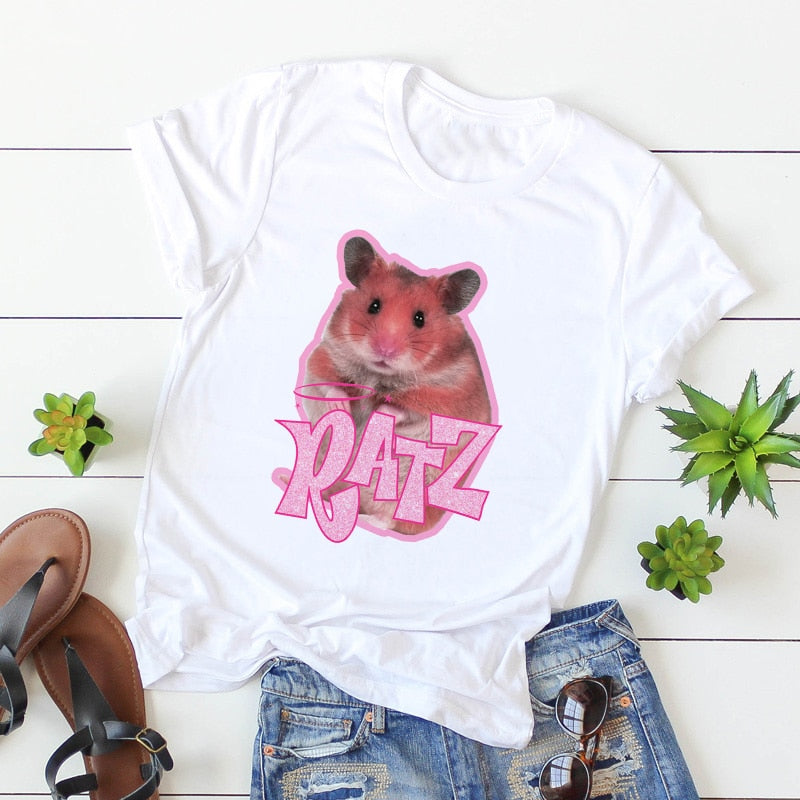 Brat Ratz Mouse hamster Woman Kawaii rat meme Tshirts Short Sleeve Top Tee Shirt Women T-shirt Custom handmade print design