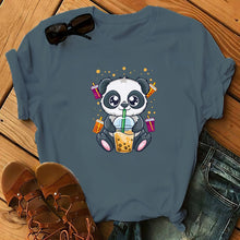 Load image into Gallery viewer, Panda Bear Boba Tea Bubble milktea Shirt Cartoon custom Print Cotton Short Sleeve Womens Tees Kawaii Tops female Clothing
