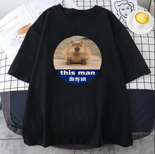 Load image into Gallery viewer, Capybaras t-shirt men okay i pull up anime streetwear graphic tee anime Japanese clothing handmade custom print design rodent
