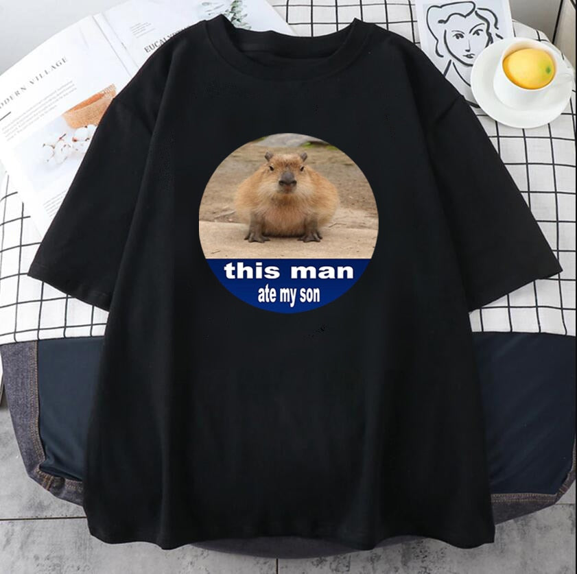 Capybaras t-shirt men okay i pull up anime streetwear graphic tee anime Japanese clothing handmade custom print design rodent