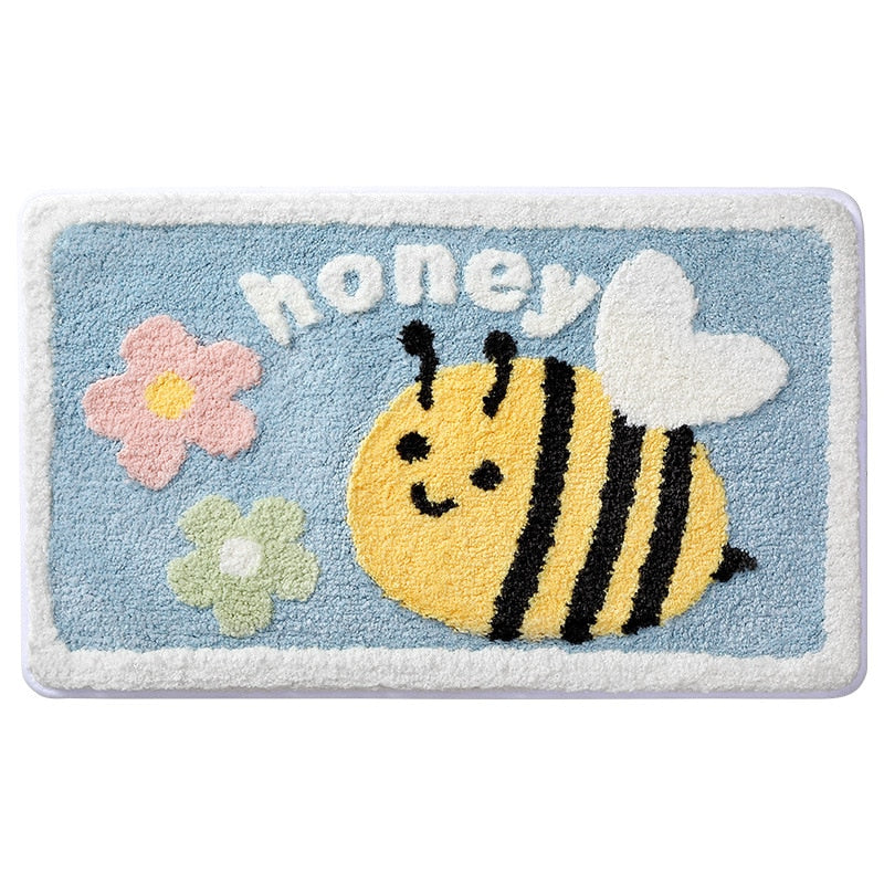 Bumble Bee Honey bee Flocking Bath Mat Home Decoration Door Mat Non-slip Absorbent Bathroom Doormat Super Soft Fiber Bath Rug