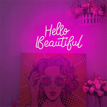 Load image into Gallery viewer, 42X26cm LED Light Made Neon Sign Hello Beautiful Bedroom House Wedding Bar Party Festival Room Wall Decor salon Day Gift custom design custom made
