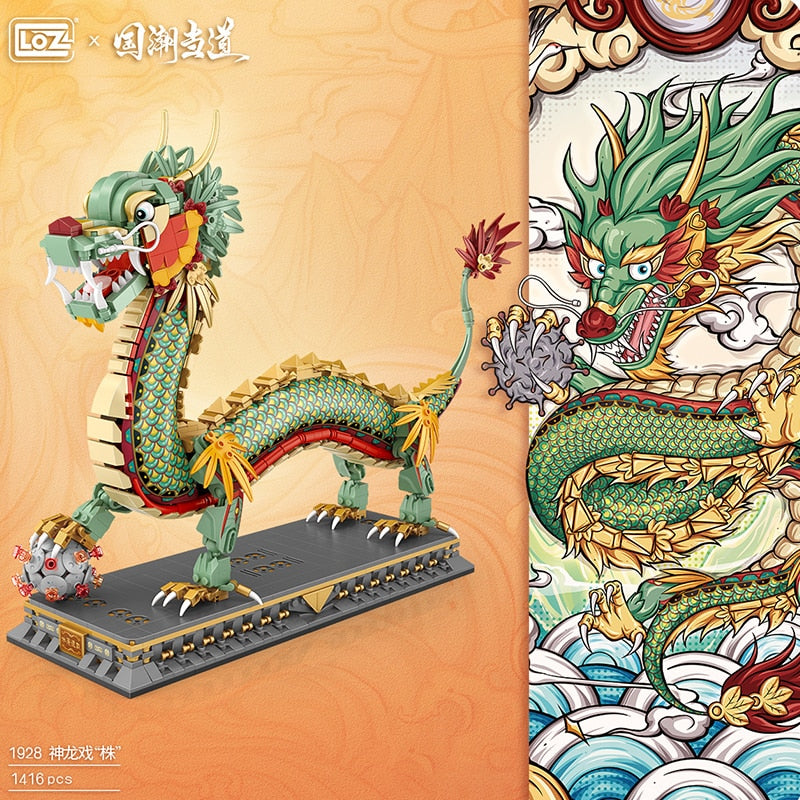 Chinese Dragon Model Building Blocks Creative Mini Decoration Bricks Animal With Base Kids Adults DIY assembly material 1416 Pieces feng shui