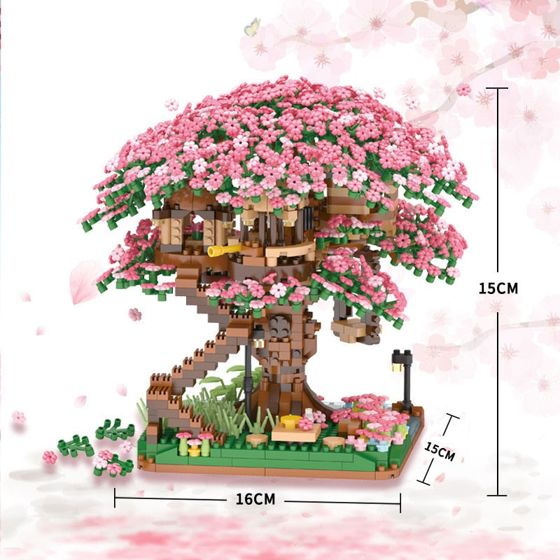 Sakura Tree House Build Block Cherry Blossom Model Building Blocks DIY material kit for Children japan japanese anime