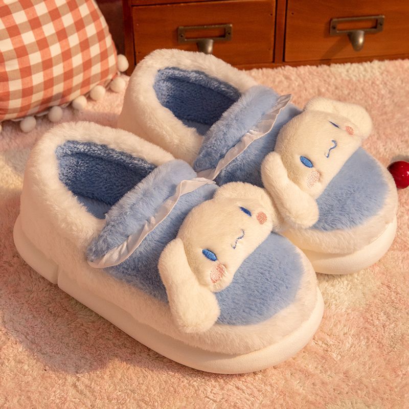 Plush Package Heel Cotton Slippers Cartoon Kuromi Cinnamoroll Kawaii Winter Warm Slippers Home Essential