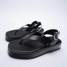Load image into Gallery viewer, Summer Women Shoes Black Flat Leather Fashion Sandals Flip-flop ZA Lace-up Thick-soled Ankle Strap Sandals For Women
