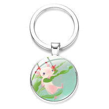 Load image into Gallery viewer, Axolotl Pendant Keychain Cartoon Art Pattern Glass Cabochon Keyring Car Bag Alloy Metal Key Chain Fashion Jewelry reptile salamander
