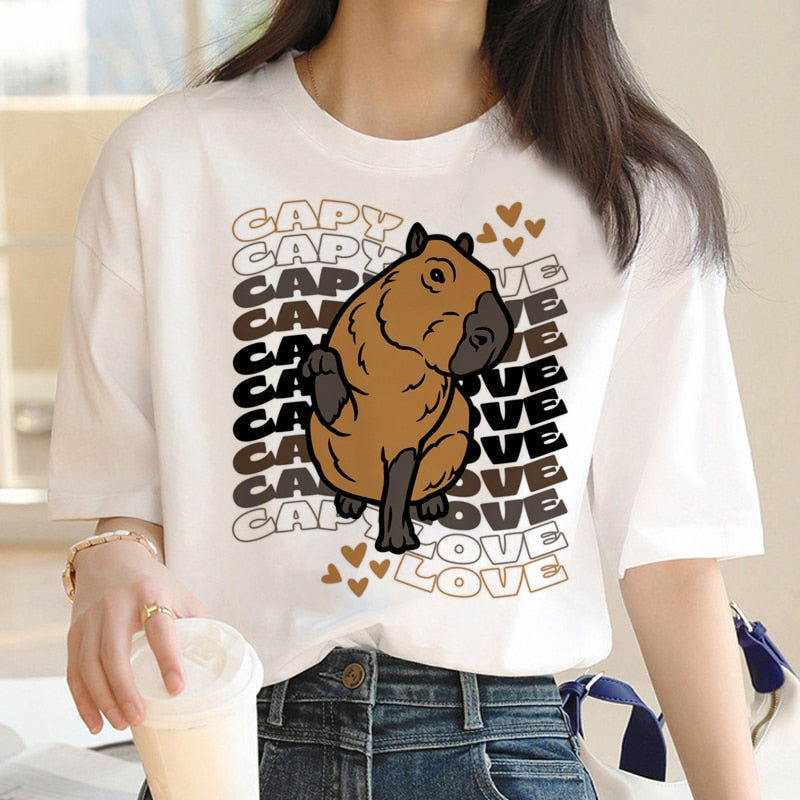 Capybara T Shirt Kawaii Streetwear Funny Tshirt Top Tees for Clothing T-shirt Cartoon custom handmade PRINT design Okay I pull Up