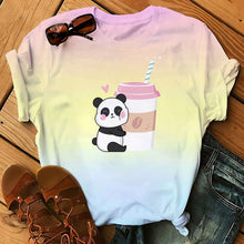 Load image into Gallery viewer, Panda Bear coffee barista cafe Shirt Cartoon custom Print Cotton Short Sleeve Womens Tees Kawaii Tops female Clothing
