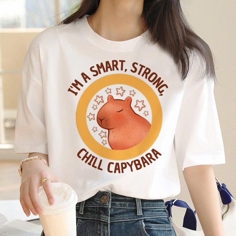 Capybara T Shirt Kawaii Streetwear Funny Tshirt Top Tees for Clothing T-shirt Cartoon custom handmade PRINT design Okay I pull Up