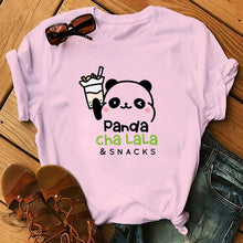 Load image into Gallery viewer, Panda Bear Boba Tea Bubble milktea Shirt Cartoon custom Print Cotton Short Sleeve Womens Tees Kawaii Tops female Clothing
