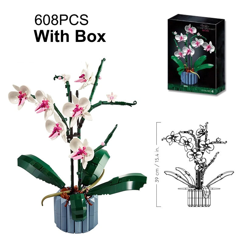 608PCS Orchid Flowers Potted Building Blocks 10311 Bouquet Blossom Botanical Decoration Bricks Toys For Girls Birthday Gifts