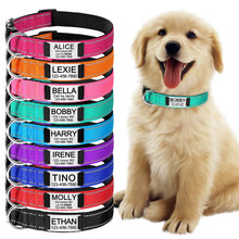 Load image into Gallery viewer, Adjustable Reflective Nylon Dog Collars Custom Engraved Name ID Tag Personalized Luminous Puppy Gleamy Large Unisex Dog Collar
