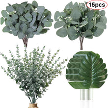 Load image into Gallery viewer, Artificial Eucalyptus Leave Greenery Stems with Frost for Vase Home Party Wedding Decoration Outdoor DIY Flower Wall Decor 15PCS crafting material
