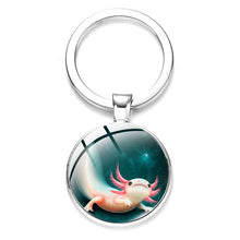 Load image into Gallery viewer, Axolotl Pendant Keychain Cartoon Art Pattern Glass Cabochon Keyring Car Bag Alloy Metal Key Chain Fashion Jewelry reptile salamander
