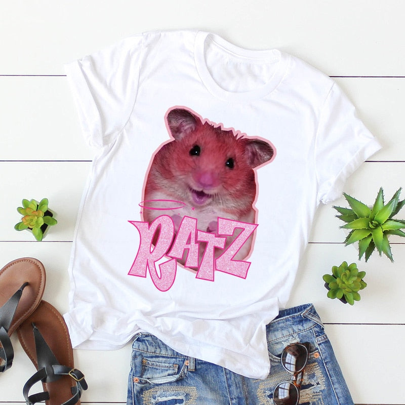 Brat Ratz Mouse hamster Woman Kawaii rat meme Tshirts Short Sleeve Top Tee Shirt Women T-shirt Custom handmade print design