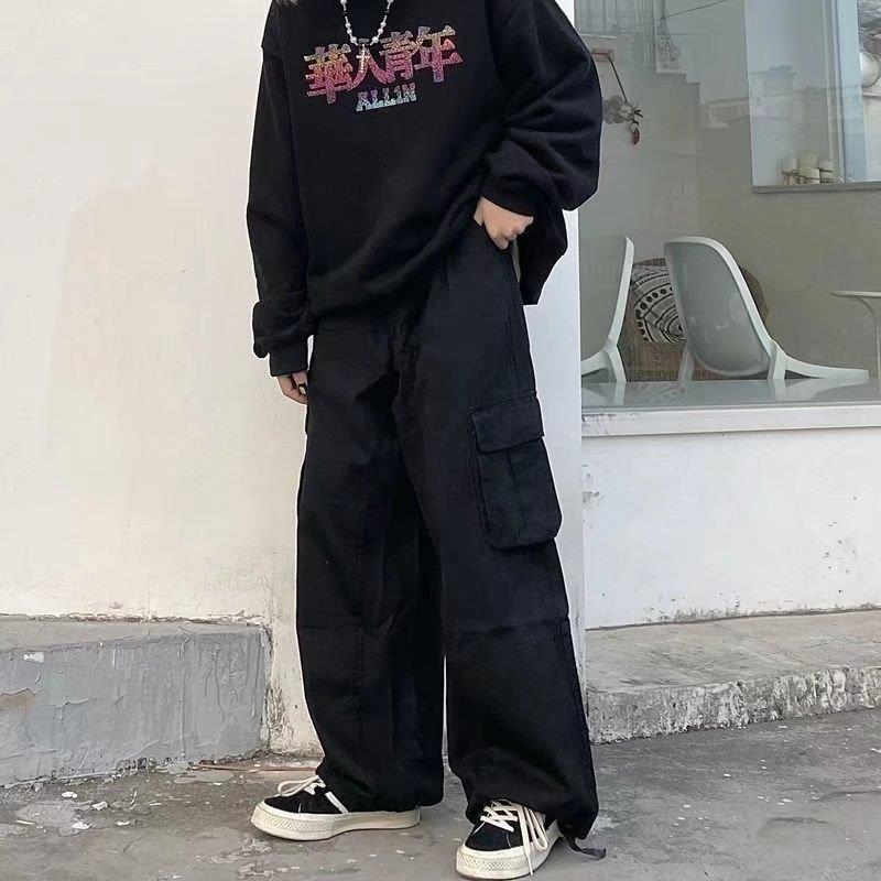 Baggy Black Cargo Pants for Men Khaki Cargo Trousers Male Vintage Loose Casual Autumn Japanese Streetwear Hip Hop