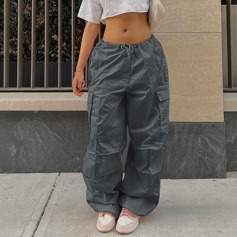 Y2K Clothing Oversized Drawstring Low Waist Parachute Loose Fit Sweatpants Trousers Women Jogger Cargo Pants Streetwear Outfits
