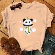 Load image into Gallery viewer, Panda Bear Boba Tea Bubble milktea Shirt Cartoon custom Print Cotton Short Sleeve Womens Tees Kawaii Tops female Clothing
