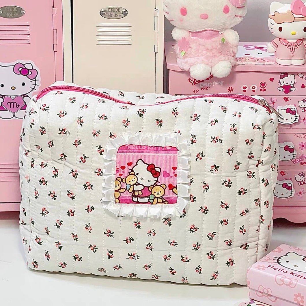Kittys Cosmetic Bag Kawaii Cartoon Cute Pattern Beauty Makeup Toiletry Storage Travel Bag Toy Girls Gifts kuromi cinnamoroll my melody