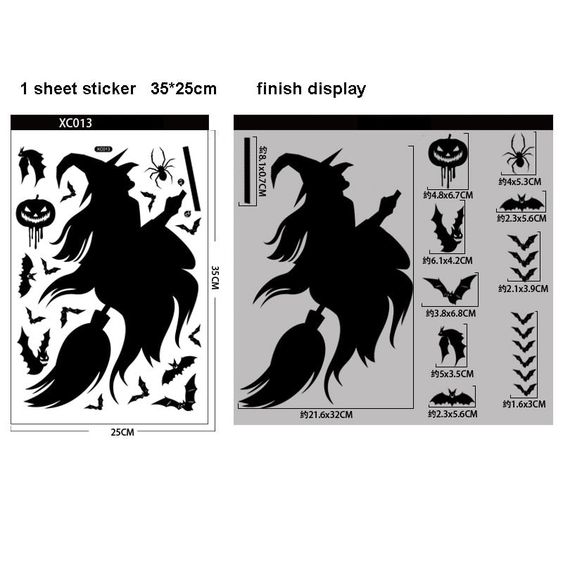 Halloween Stickers for Window Decoration Grim Reaper Witch Ghost Wall Sticker DIY art Decoration Pumpkin Decal Party Supplies