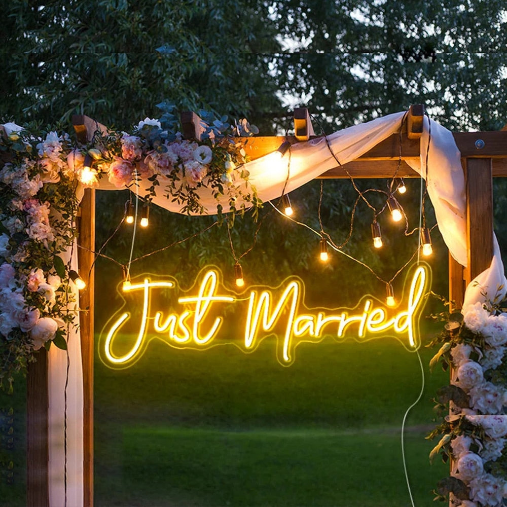 Just Married Neon Sign LED Light Home Art Wedding Bar Bedroom Aesthetic Room Party reception Wall Decorate Gift custom design handmade marriage engagement wedding
