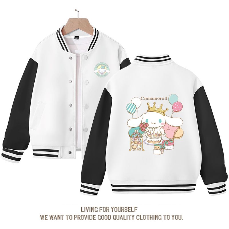 Kawaii Anime Cinnamoroll Cute Cartoon Girls Baseball Uniform Spring Autumn New Kids Top Jacket Birthday Gift