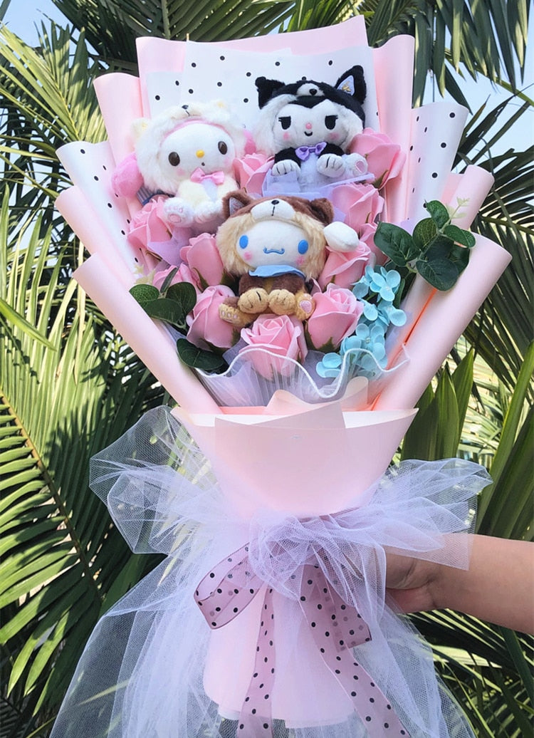 Christmas Gifts Cartoon Plush Bouquet My Melody Kuromi Cinnamoroll Kt Cat Plush Doll Toy  Valentine Graduation Gifts anniversary girlfriend