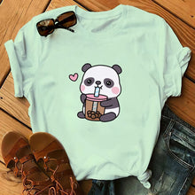 Load image into Gallery viewer, Panda Bear Boba Tea Bubble milktea Shirt Cartoon custom Print Cotton Short Sleeve Womens Tees Kawaii Tops female Clothing
