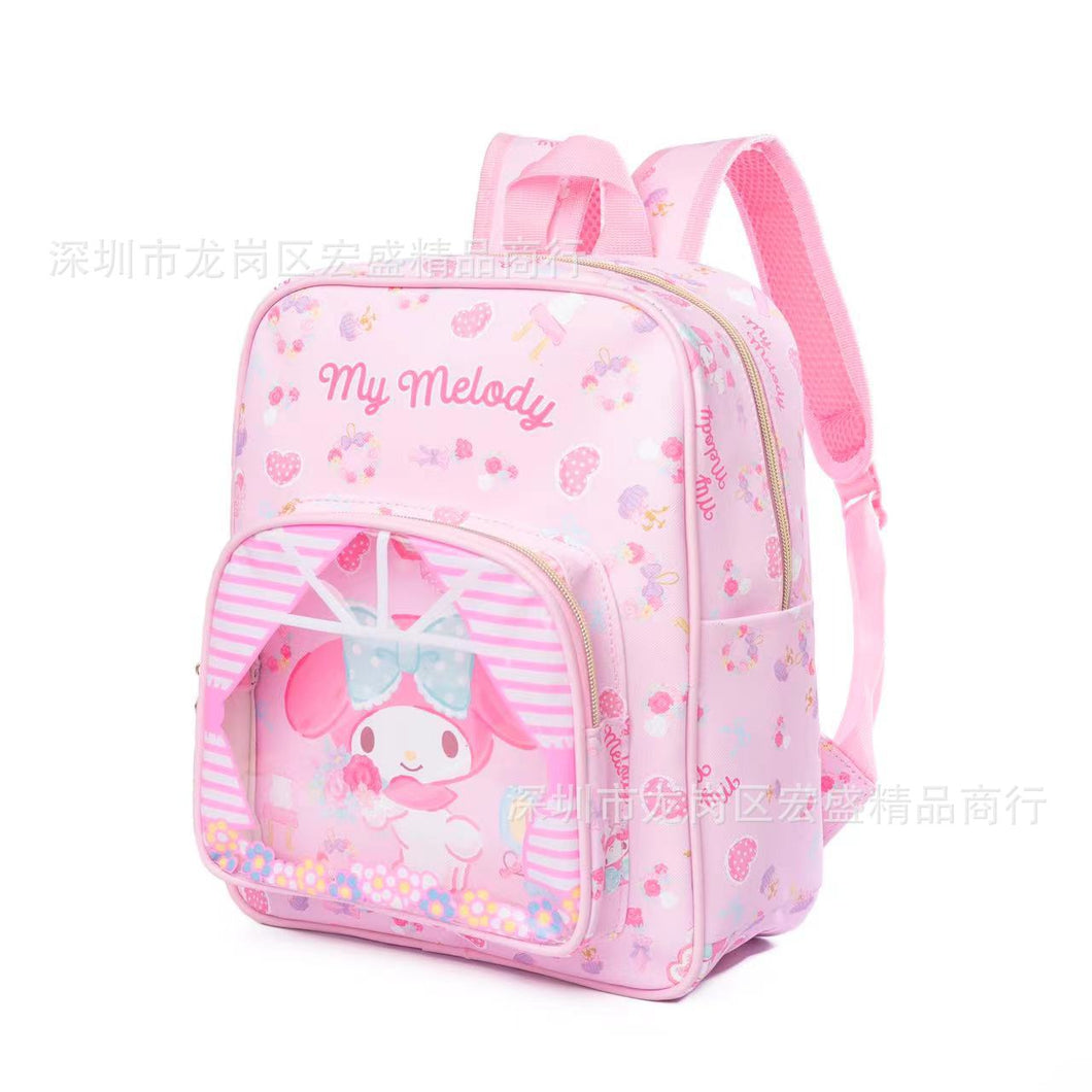 40Cm Kawaii Kittys Cinnamoroll Kuromi My Melody Cartoon Cute Leather Transparent Children's Backpack School Bag