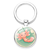 Load image into Gallery viewer, Axolotl Pendant Keychain Cartoon Art Pattern Glass Cabochon Keyring Car Bag Alloy Metal Key Chain Fashion Jewelry reptile salamander
