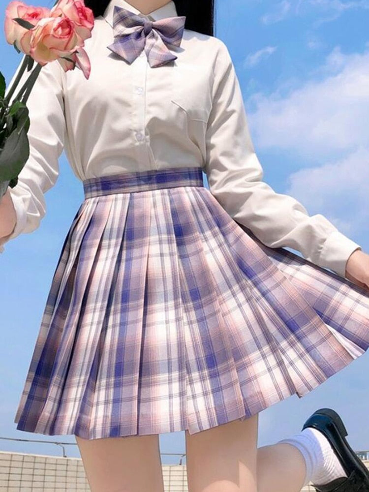 Plaid Women Pleated Skirt Bow Knot Summer High Waist Preppy Girls Dance Mini Skirt Cute A Line Harajuku Japan