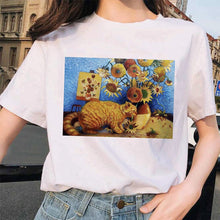 Load image into Gallery viewer, Van Gogh Cat Women T Shirt Art Oil Painting funny gag gift Print kitten kitty tabby T-shirt Tshirt Funny Tops Tees custom handmade print design
