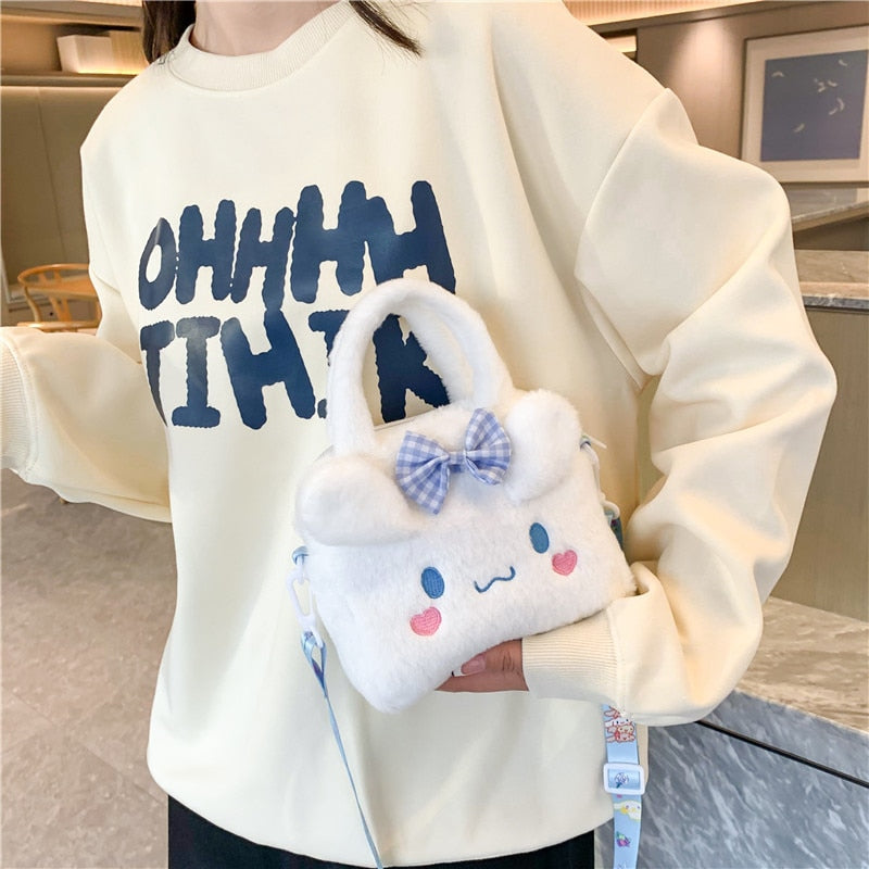 Kawaii Plush Bag Anime Cinnamoroll Kuromi Plushies Backpack for Girls Shoulder Bags Cartoon Melody Handbag Kids Gifts