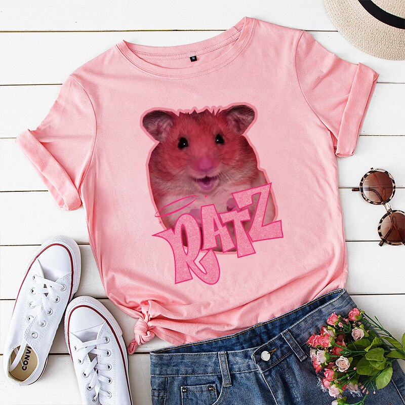 Brat Ratz Mouse hamster Woman Kawaii rat meme Tshirts Short Sleeve Top Tee Shirt Women T-shirt Custom handmade print design