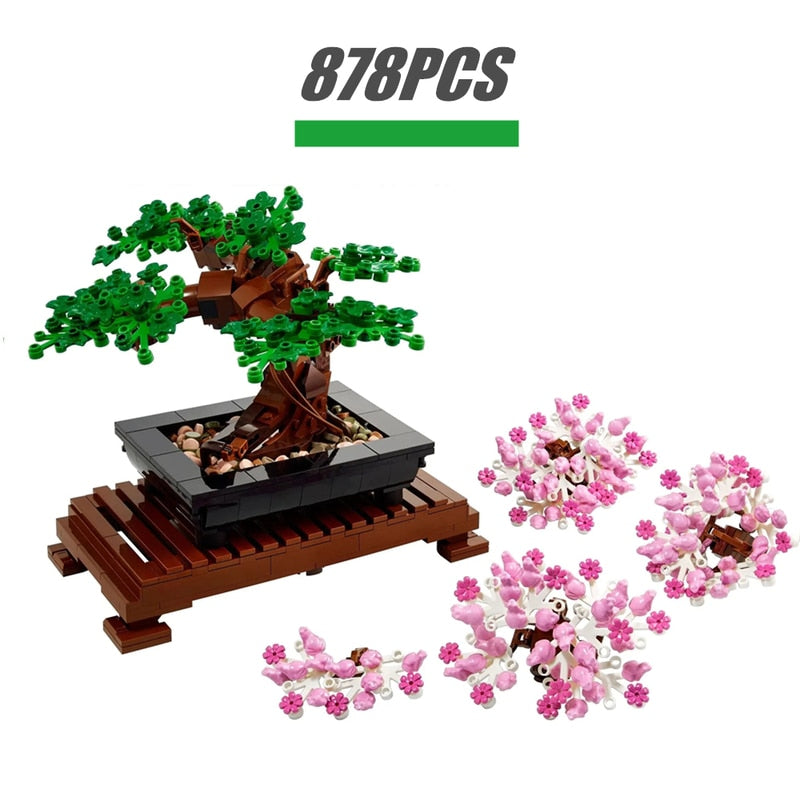 Japanese Bonsai Tree Flower Cherry Blossom Building Block Bricks DIY Potted Illustration Holiday Girlfriend Gifts crafting material tool supplies