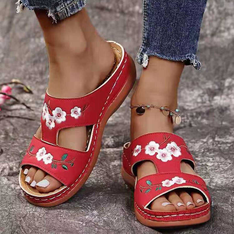 Rimocy Women's Wedges Slippers Summer Plus Size 43 Embroidery Sandals Shoes Woman Beach Casual Soft Sole Flip Flops Mujer