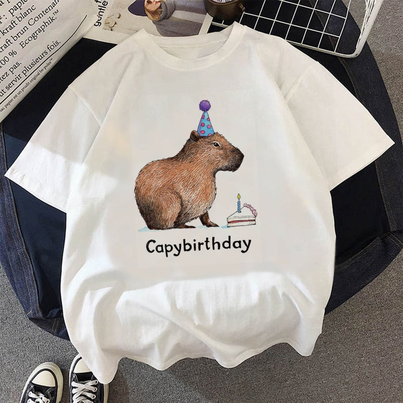 Capybaras t-shirt men Japanese anime streetwear graphic tee anime Japanese clothing handmade custom print design rodent