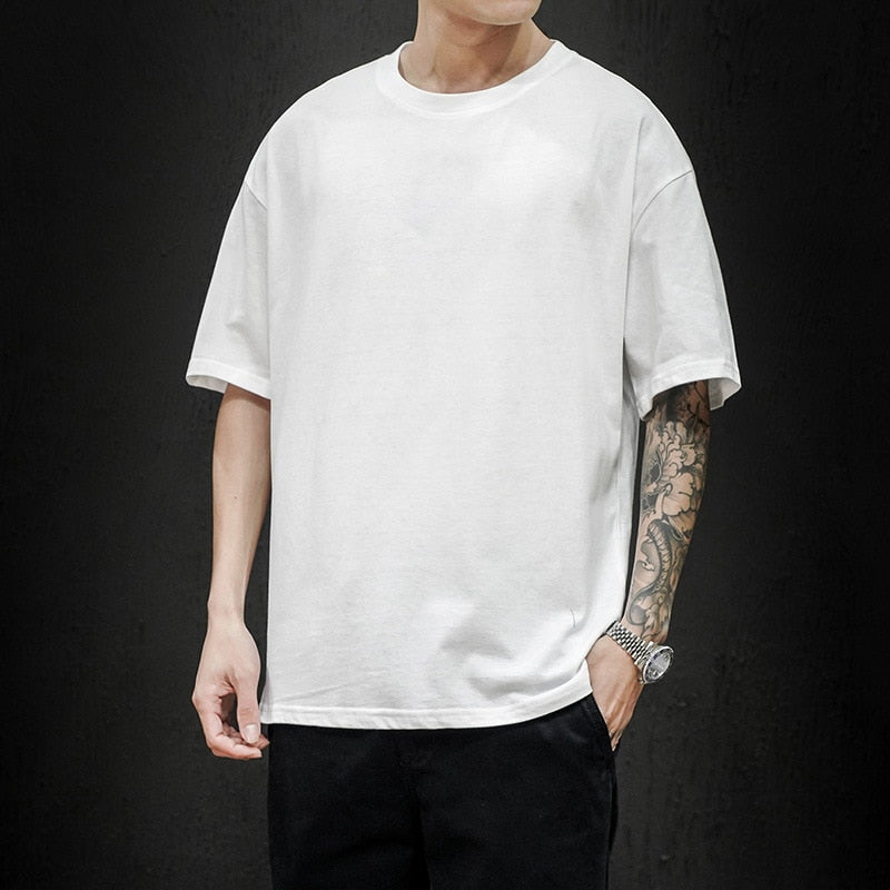 100% Cotton New Summer Men's T Shirt Solid T Shirt Mens Oversized Five Half  Short Sleeve Casual Cotton Mens Streetwear Top Tees