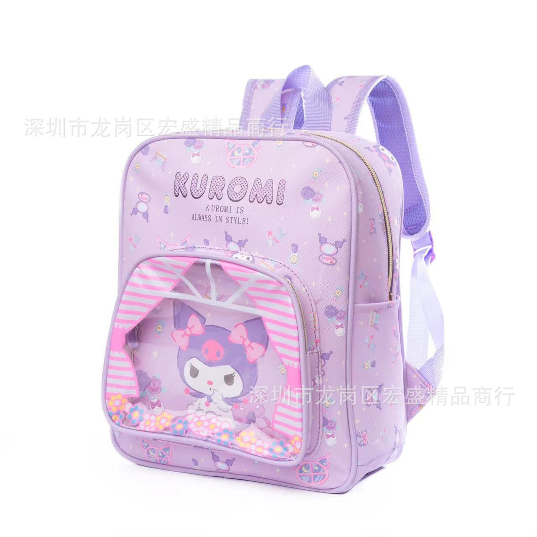 40Cm Kawaii Kittys Cinnamoroll Kuromi My Melody Cartoon Cute Leather Transparent Children's Backpack School Bag