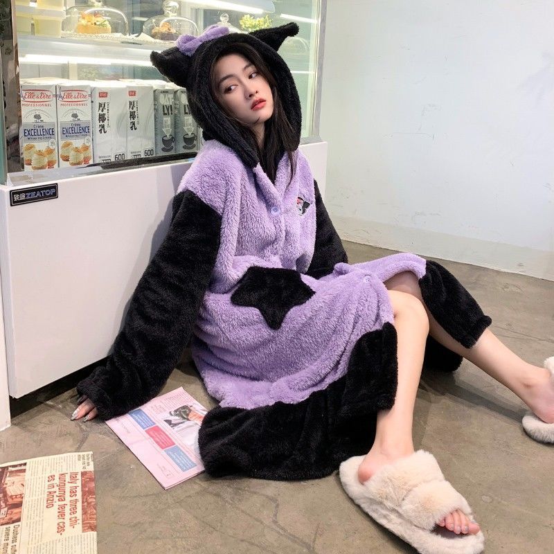 Winter Kawaii Pajamas Animation Kuromi Cinnamoroll My Melody Facecloth Plush Warm and Comfortable Pajama Pants Set
