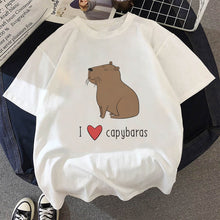 Load image into Gallery viewer, Capybaras t-shirt men kawaii anime streetwear graphic tee anime Japanese clothing handmade custom print design rodent
