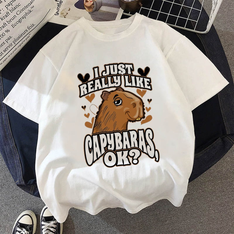 Capybaras clothing t-shirt t shirt casual anime graphic top tees t shirt manga cappy capybara funny meme gag custom handmade print